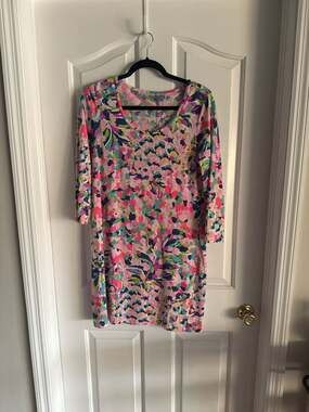 Lilly Pulitzer Beacon Dress in Pinacolada Club Floral Print Pima Cotton Size Med